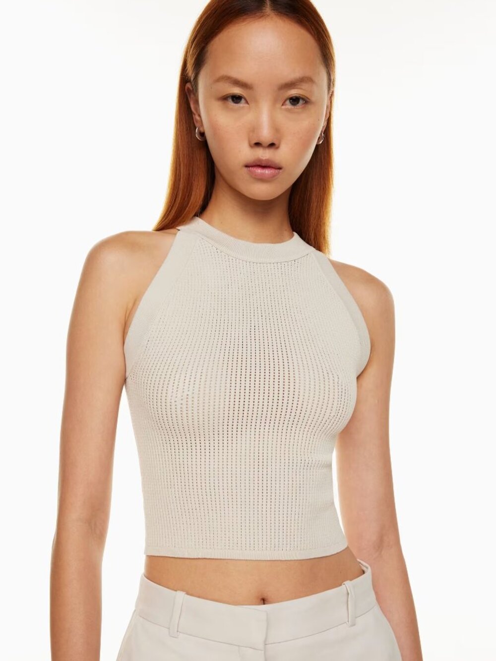 Babaton New Sculpt Knit Halter Top in Matte Pearl - Small